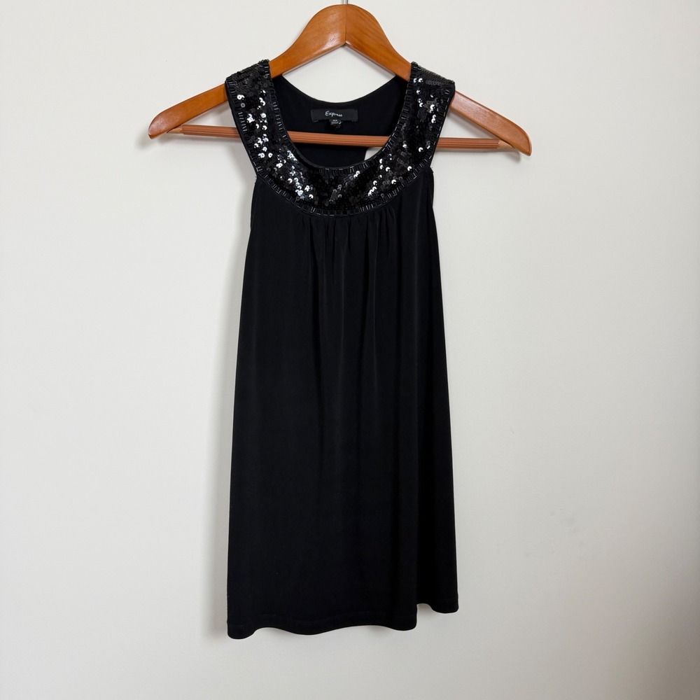 Express Black Sequin Embellished Sleeveless Tunic Top Party Blouse XS